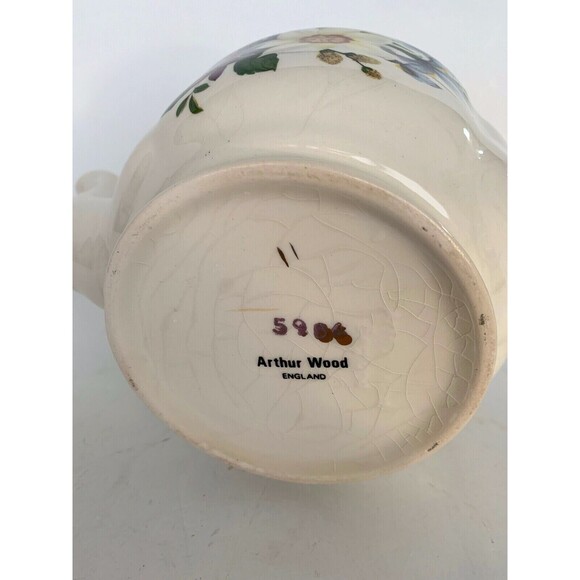 Arthur Wood  England Vintage Round Porcelain Teapot # 5906 Floral Design - Picture 9 of 11